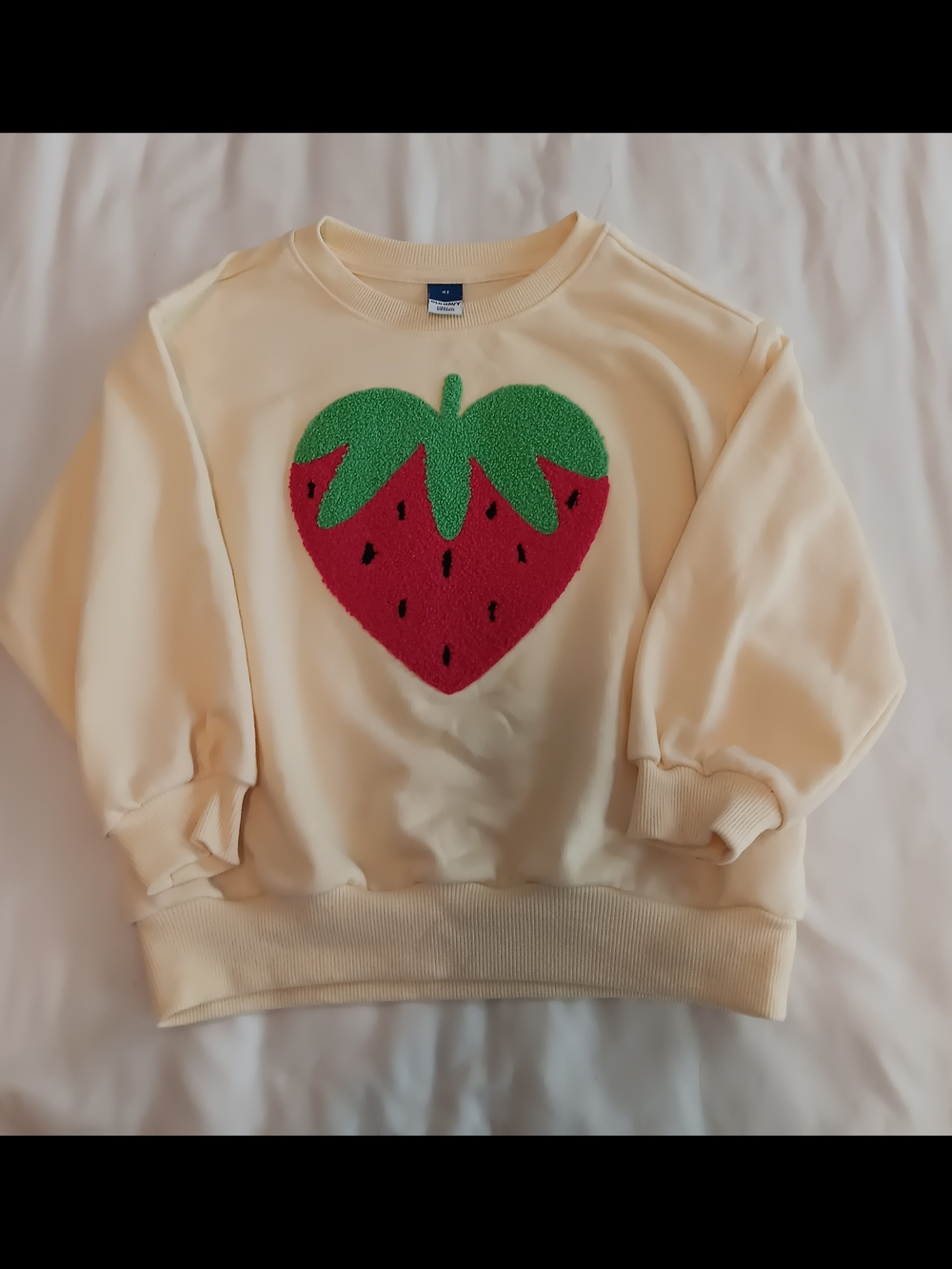 Old Navy Cream Sweatshirt with Red & Green Strawberry Appliqué
